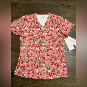 ELITE MED Performance Woman’s CHRISTMAS Themed Scrub Top Size M NWT
